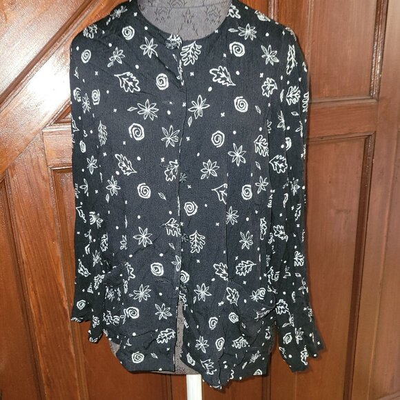 Pendleton Womens Black & White Leaf Pattern  Button-Up Blouse L - Picture 1 of 4